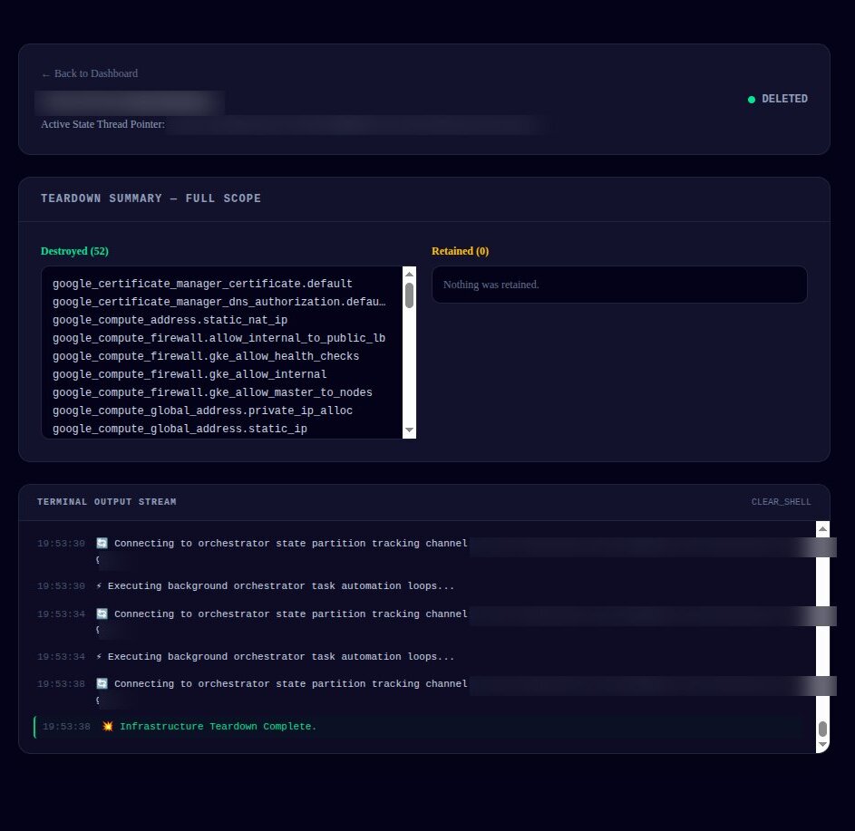 Automated infrastructure teardown in the console